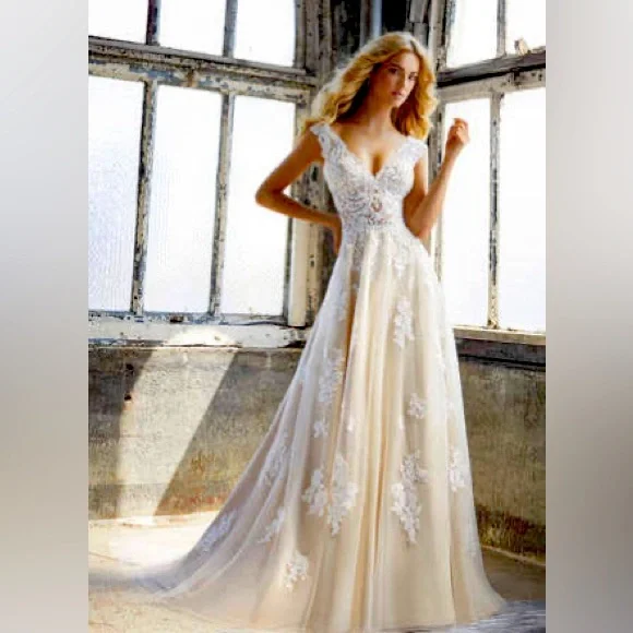 mori lee champagne bridesmaid dress Size 22W Mori Lee 3398 Leia Ivory/Champagne/Honey Gown  Bridal Sense